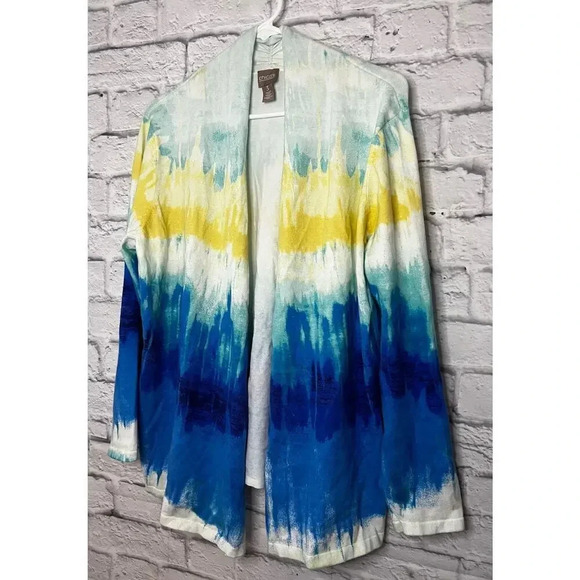 Chico’s watercolor open front Cotton Blend cardigan size 3. - Picture 2 of 7